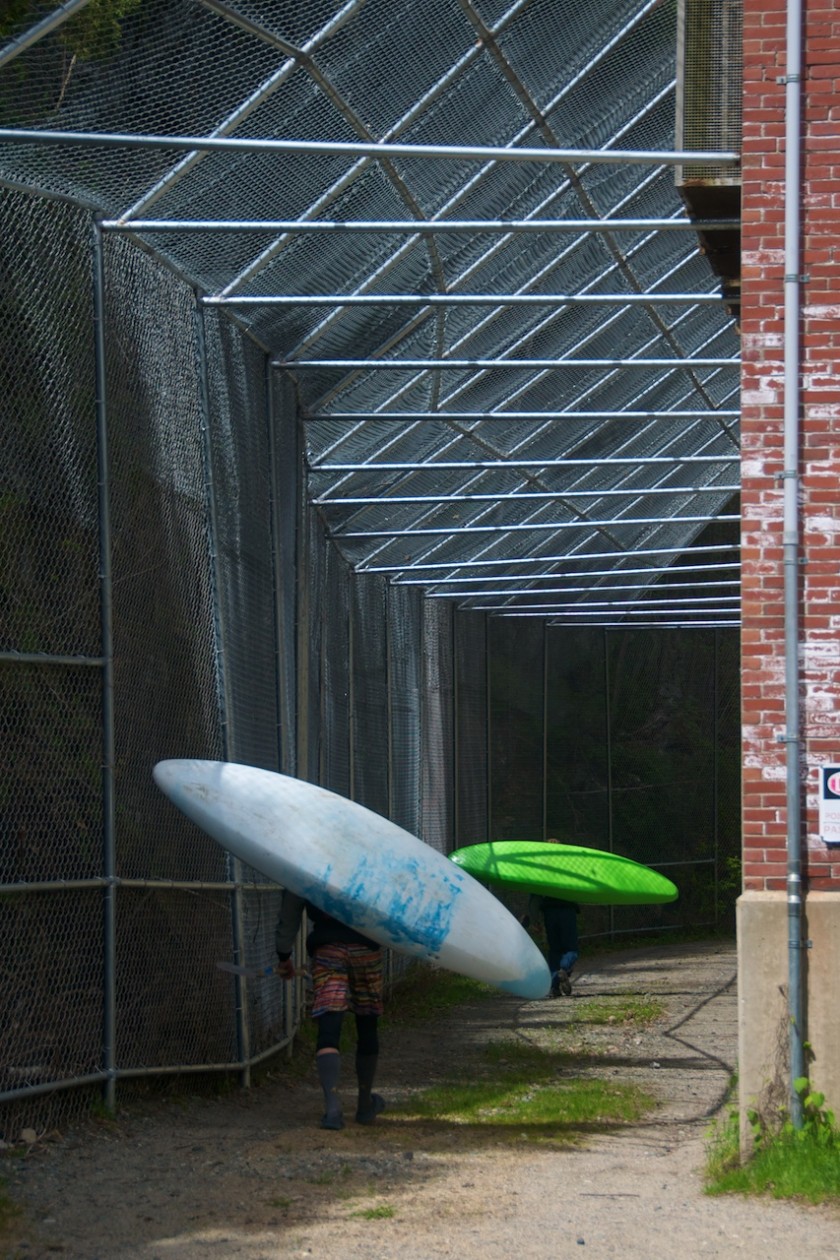 Peter and I walking past McKay Station on the West Branch of the Penobscot