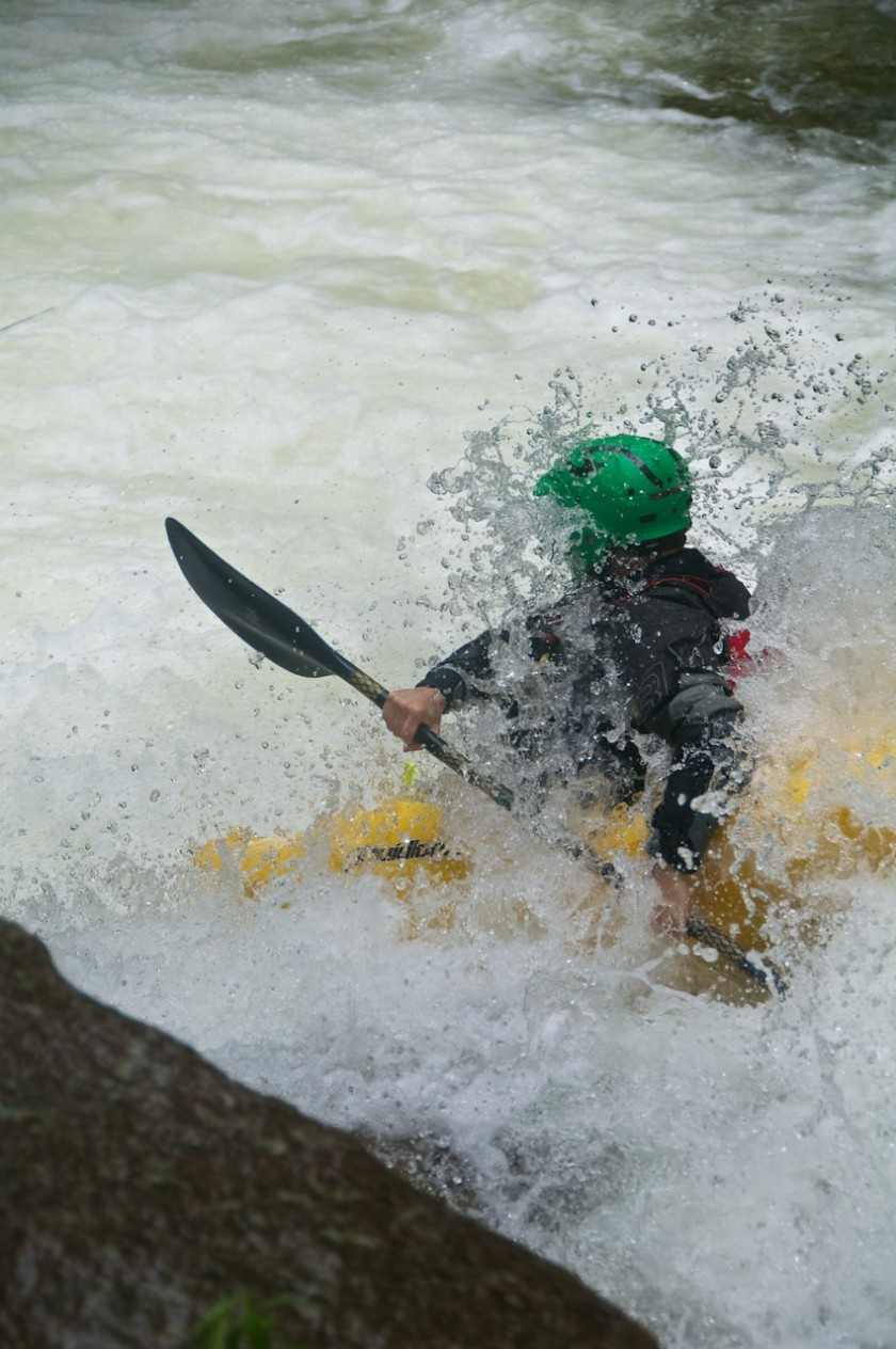 Scott boofing off the end of NO2 Chute on Cold Brook in NH