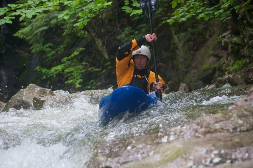 Joel entering NO2 Chute on Cold Brook in NH