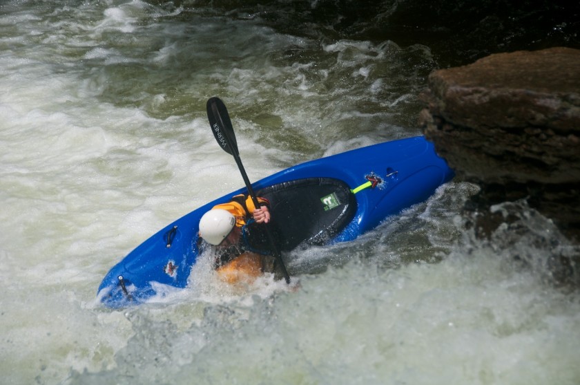 Joel rolling up after NO2 Chute on Cold Brook in NH