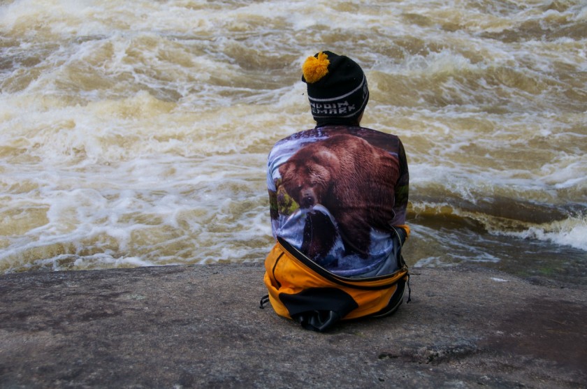 Jane Watching Cribworks at High Water on the West Branch of the Penobscot