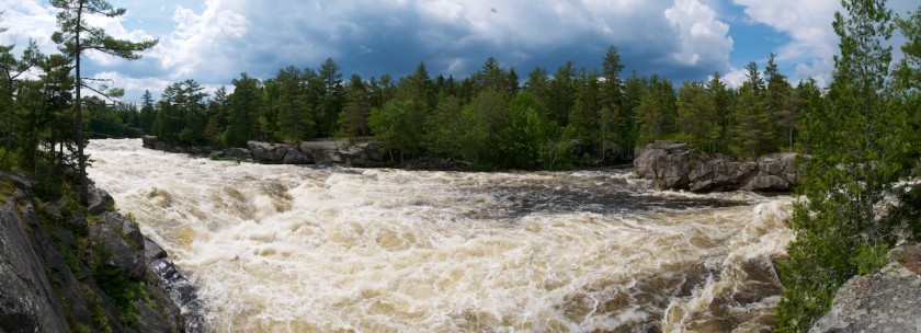 Pano of Cribworks at high water on the West Branch of the Penobscot.