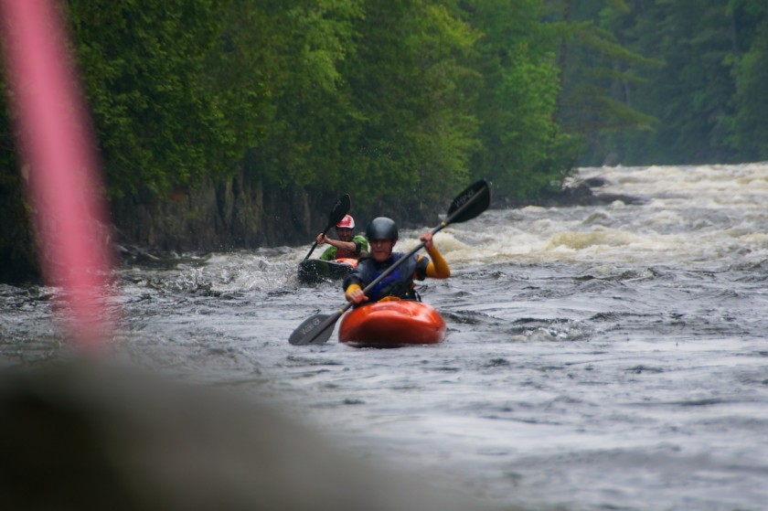 Kit and Ruben coming into the finish of the K-Bomb race on the Kennebec River.
