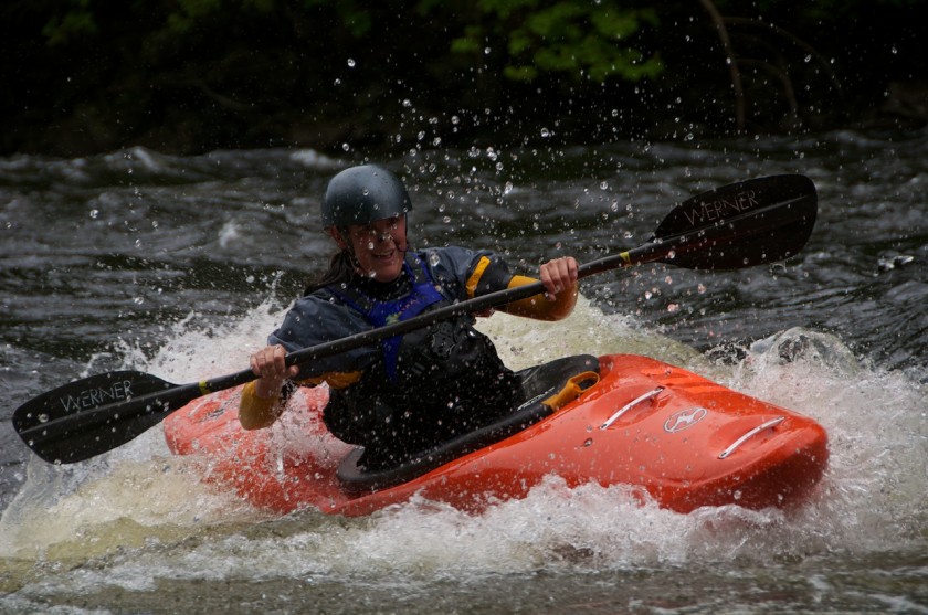 Kit coming into the finish of the K-Bomb race on the Kennebec River.