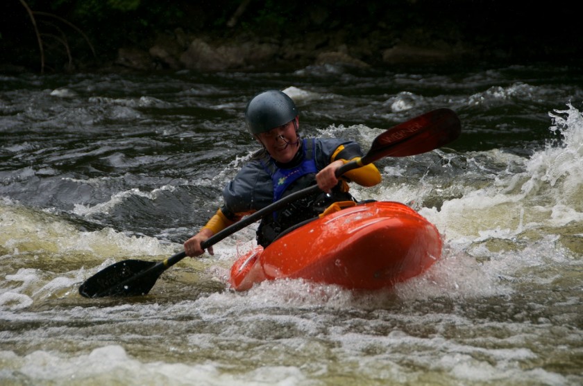 Kit coming into the finish of the K-Bomb race on the Kennebec River.