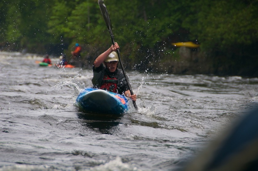 Becca coming into the finish of the K-Bomb race on the Kennebec River.