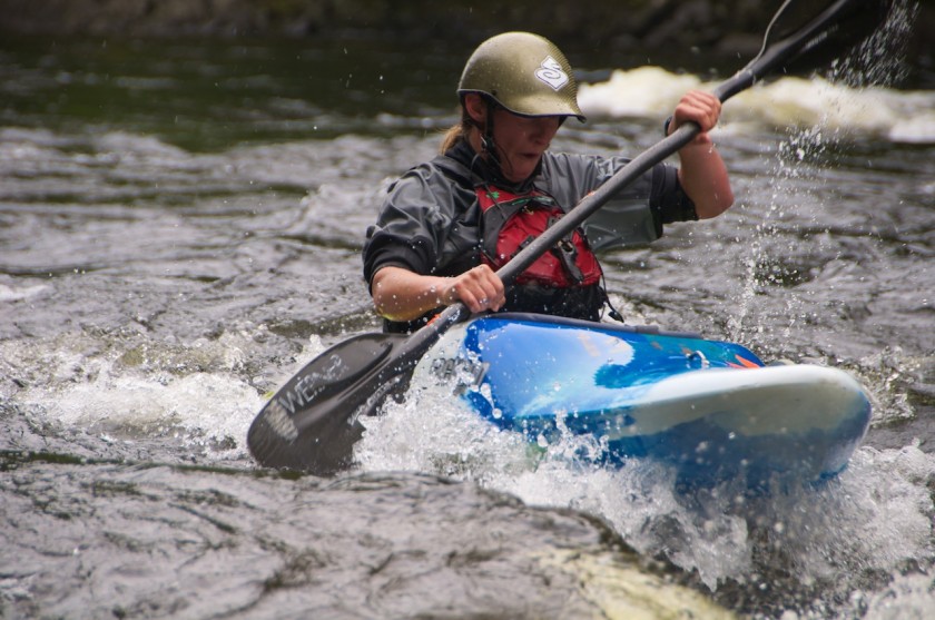 Becca coming into the finish of the K-Bomb race on the Kennebec River.