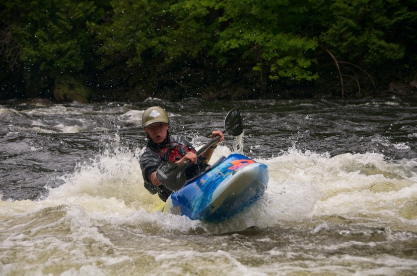 Becca coming into the finish of the K-Bomb race on the Kennebec River.