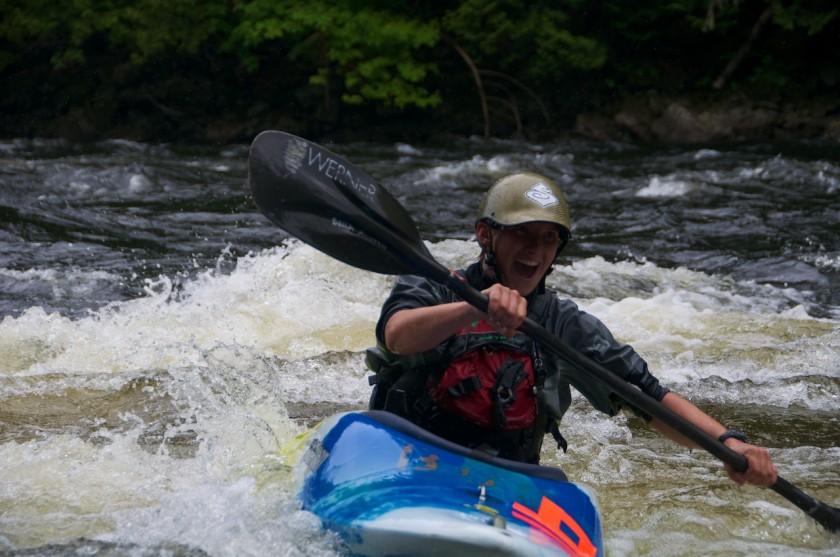 Becca coming into the finish of the K-Bomb race on the Kennebec River.