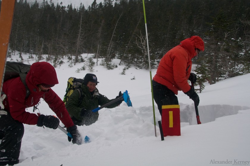 Digging a group pit alongside Chimney Pond