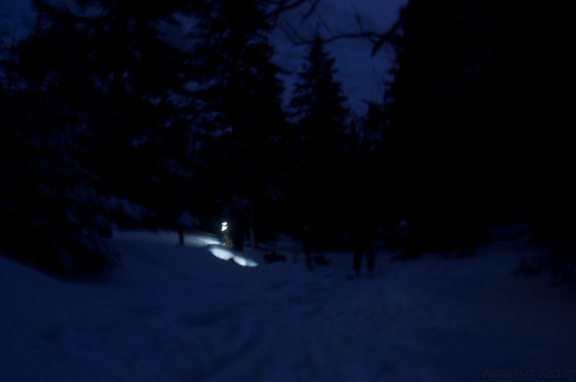 Digging profiles in the dark by Chimney Pond