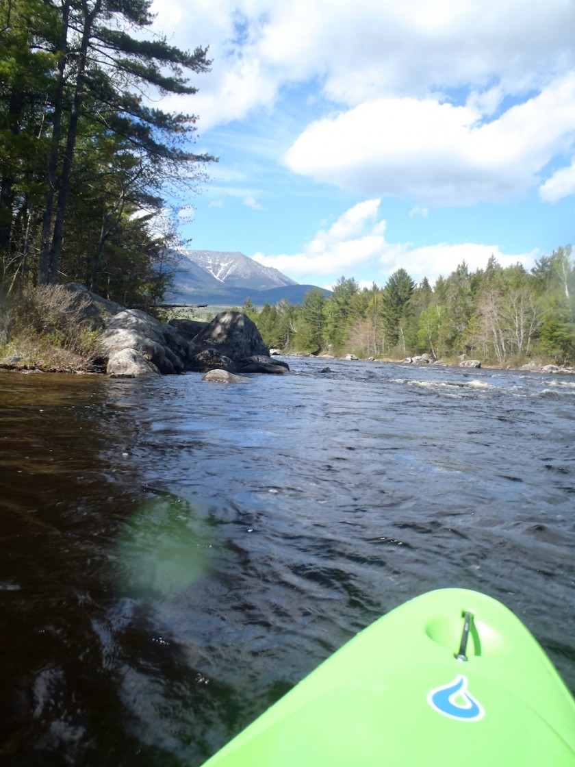 Looking up at Katahdin from above Abol Falls on the West Branch of the Penobscot