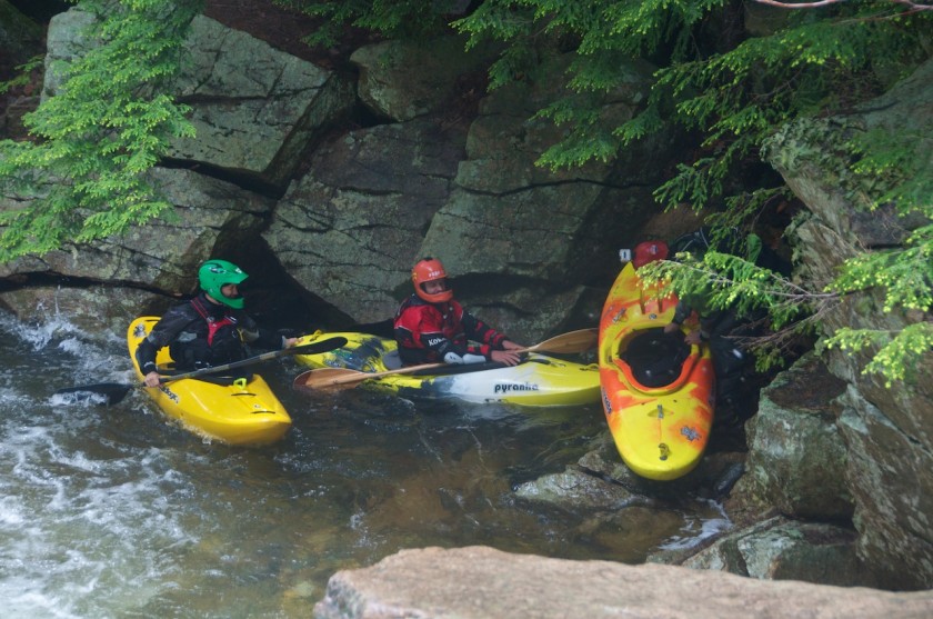 Scott and Jeremy trying to find out what happened to Joey in NO2 Chute on Cold Brook in NH