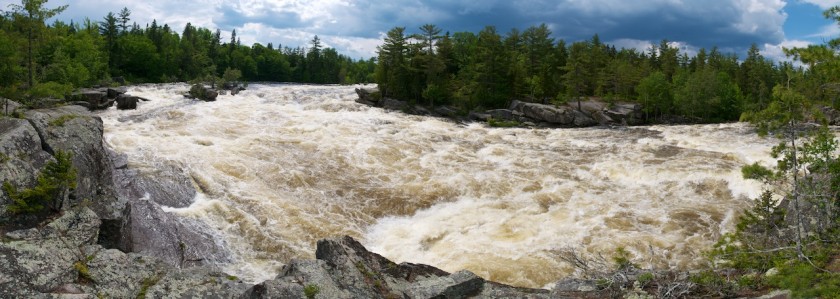 Pano of Cribworks at high water on the West Branch of the Penobscot.